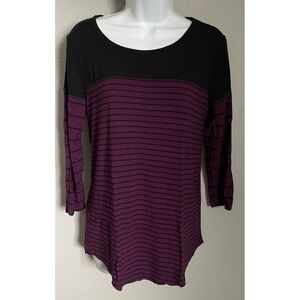 Maurices 24/7 Shirt Womens Size Small Purple/ Black 3/4 Sleeve Striped Blouse
